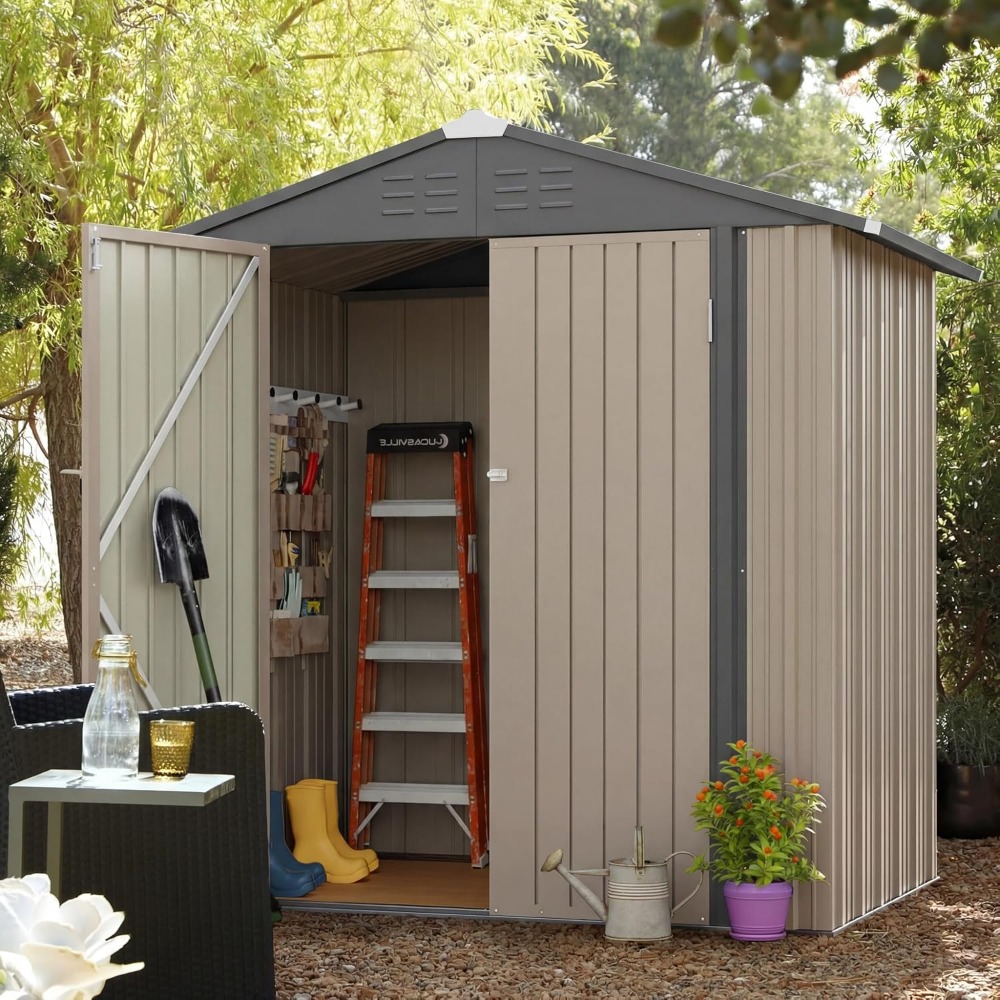 Gardening Tools Deals - Exklusives Angebot Wasserdichter Outdoor-Metall-Geräteschuppen 6x8 FT