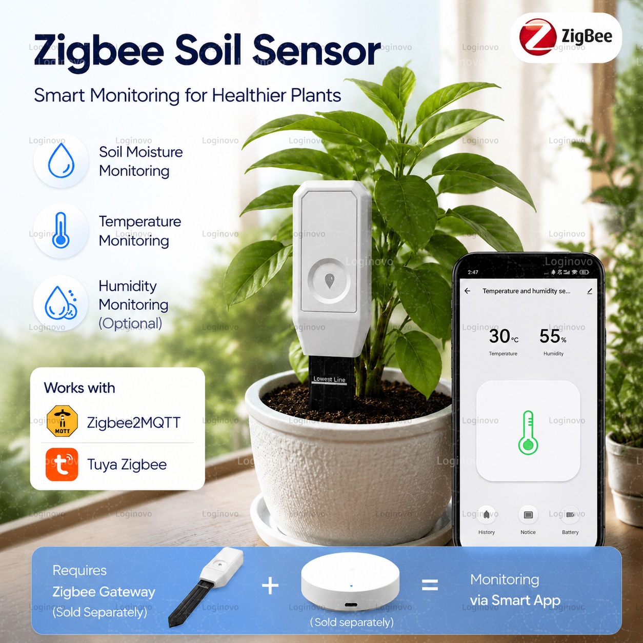 Moisture Meter Plant - Tuya Zigbee Bodenfeuchtigkeitstester Temperatur- und Feuchtigkeitssensor